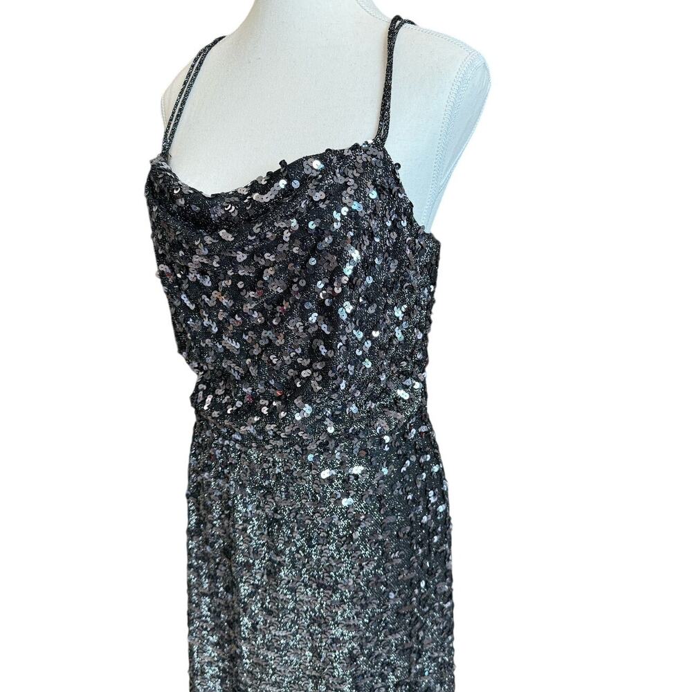 Norman Berg Vintage Maxi Sequin Dress Women's Black Sleeveless Evening Black Tie - Picture 3 of 16